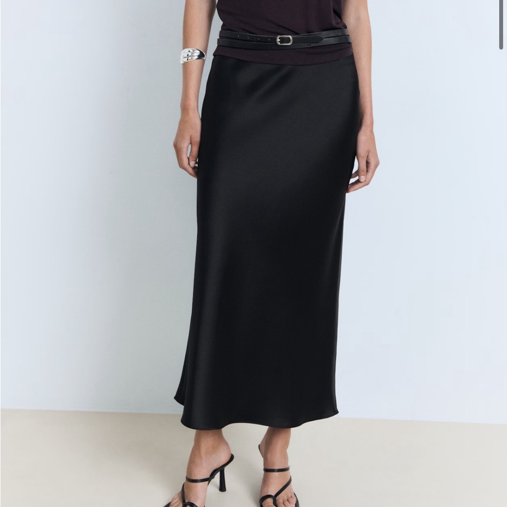 Mango silk midi Classic Black Skirt xxs
